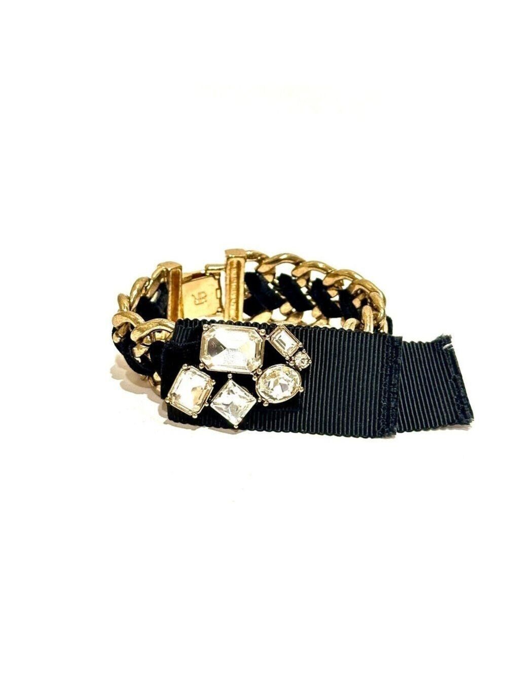 Banana Republic Black Crystal Ribbon Statement Bracelet NWT